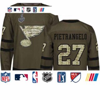 Blues #27 Alex Pietrangelo Green Salute to Service Stanley Cup Final Bound Stitched Youth Hockey Jersey