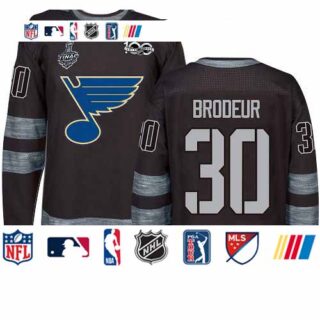 Blues #30 Martin Brodeur Black 1917-2017 100th Anniversary Stanley Cup Final Bound Stitched Hockey Jersey