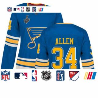 Blues #34 Jake Allen Blue Alternate Authentic Stanley Cup Final Bound Women's Stitched Hockey Jersey