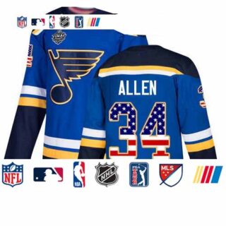 Blues #34 Jake Allen Blue Home Authentic USA Flag Stanley Cup Final Bound Stitched Youth Hockey Jersey