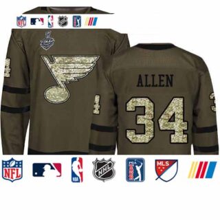 Blues #34 Jake Allen Green Salute to Service Stanley Cup Final Bound Stitched Youth Hockey Jersey