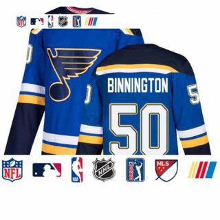 Blues #50 Jordan Binnington Blue Home Authentic Stitched Youth Hockey Jersey
