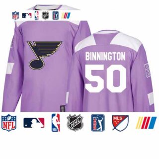 Blues #50 Jordan Binnington Purple Authentic Fights Cancer Stitched Youth Hockey Jersey