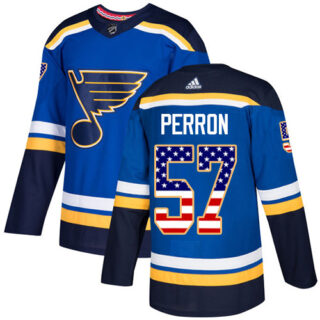 Blues #57 David Perron Blue Home Authentic USA Flag Stitched Hockey Jersey