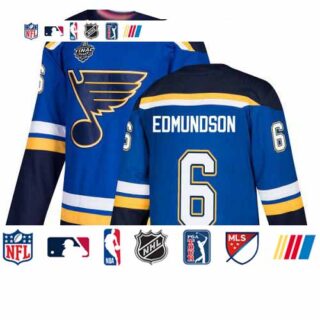 Blues #6 Joel Edmundson Blue Home Authentic Stanley Cup Final Bound Stitched Hockey Jersey