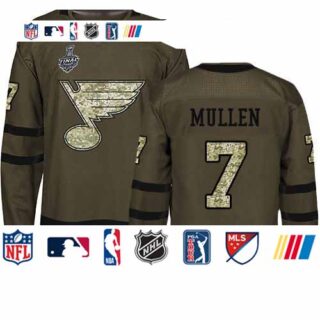 Blues #7 Joe Mullen Green Salute to Service Stanley Cup Final Bound Stitched Hockey Jersey