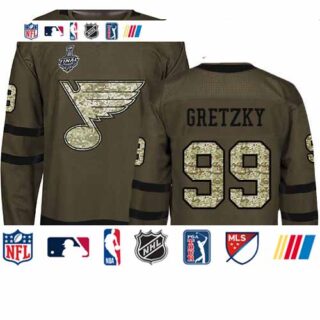 Blues #99 Wayne Gretzky Green Salute to Service Stanley Cup Final Bound Stitched Youth Hockey Jersey