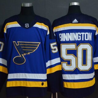 Blues 50 Jordan Binnington Blue Adidas Jersey