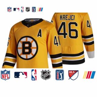 Boston Bruins #46 David Krejci Yellow Men's Adidas 2020-21 Reverse Retro Alternate NHL Jersey