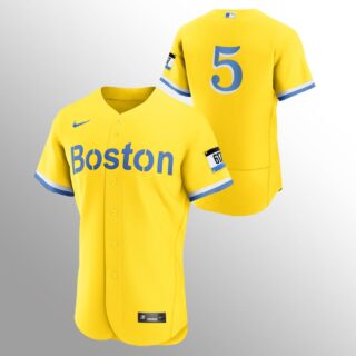 Boston Red Sox #5 Enrique Hernandez Men's Nike 2021 City Connect Gold Authentic MLB Jersey - No Name