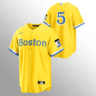 Boston Red Sox #5 Enrique Hernandez Men's Nike 2021 City Connect Gold Fans Version MLB Jersey - No Name
