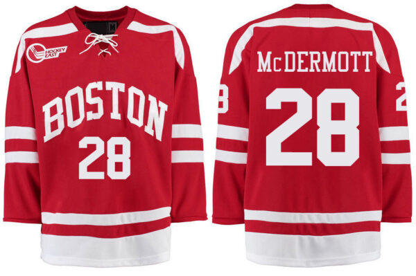 Boston University Terriers BU 28 Johnny McDermott Red Stitched Hockey Jersey