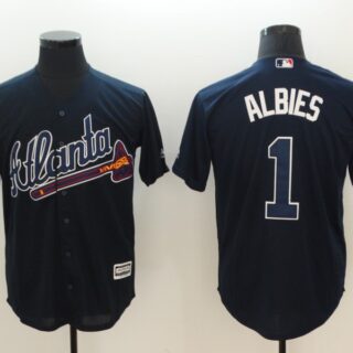 Braves 1 Ozzie Albies Navy Cool Base Jersey
