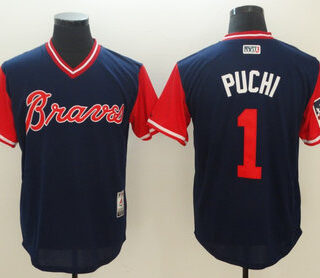 Braves 1 Ozzie Albies Puchi Navy 2018 Players' Weekend Authentic Team Jersey