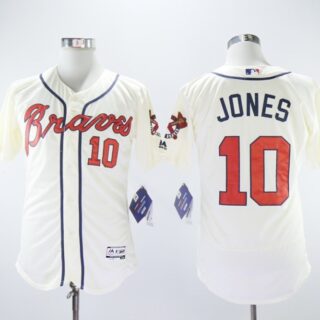 Braves 10 Chipper Jones Cream Flexbase Jersey
