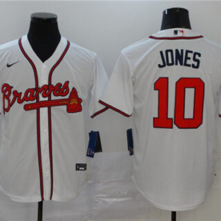 Braves 10 Chipper Jones White 2020 Nike Cool Base Jersey