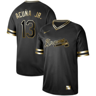 Braves 13 Ronald Acuna Jr Black Gold Nike Cooperstown Collection Legend V Neck Jersey
