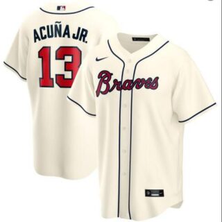 Braves 13 Ronald Acuna Jr. Cream 2020 Nike Cool Base Jersey