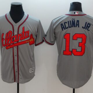 Braves 13 Ronald Acuna Jr. Gray Cool Base Jersey