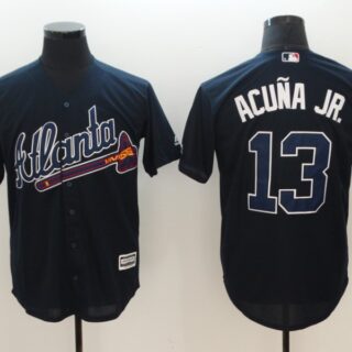 Braves 13 Ronald Acuna Jr. Navy Cool Base Jersey