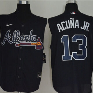 Braves 13 Ronald Acuna Jr. Navy Nike Cool Base Sleeveless Jersey