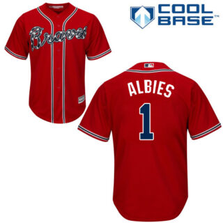 Braves #1 Ozzie Albies Red Cool Base Stitched Youth Baseball Jersey