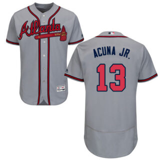 Braves #13 Ronald Acuna Jr. Grey Flexbase Authentic Collection Stitched Baseball Jersey