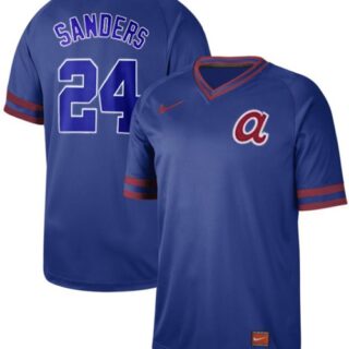 Braves #24 Deion Sanders Royal Authentic Cooperstown Collection Stitched Baseball Jersey