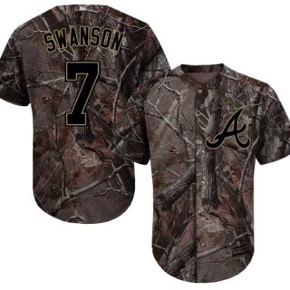 Braves #7 Dansby Swanson Camo Realtree Collection Cool Base Stitched Baseball Jersey
