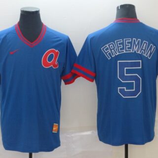 Braves 5 Freddie Freeman Blue Throwback Jersey