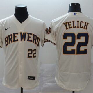Brewers 22 Christian Yelich Cream Nike 2020 Flexbase Jersey