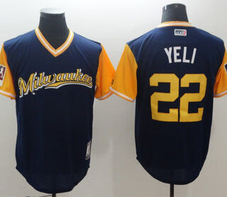 Brewers 22 Christian Yelich Yeli Navy 2018 Players' Weekend Authentic Team Jersey