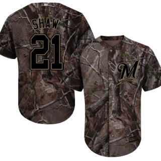 Brewers #21 Travis Shaw Camo Realtree Collection Cool Base Stitched Youth Baseball Jersey