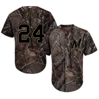Brewers #24 Jesus Aguilar Camo Realtree Collection Cool Base Stitched Baseball Jersey