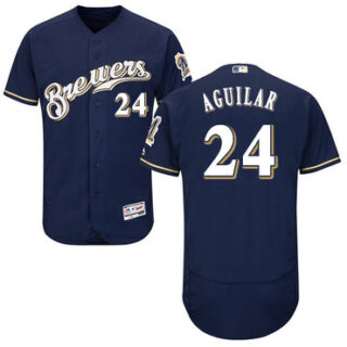 Brewers #24 Jesus Aguilar Navy Blue Flexbase Authentic Collection Stitched Baseball Jersey