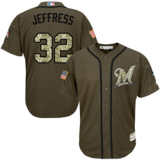 Brewers #32 Jeremy Jeffress Green Salute to Service Stitched Baseball Jersey