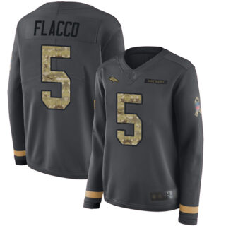 Broncos #5 Joe Flacco Anthracite Salute to Service Women's Stitched Football Limited Therma Long Sleeve Jersey