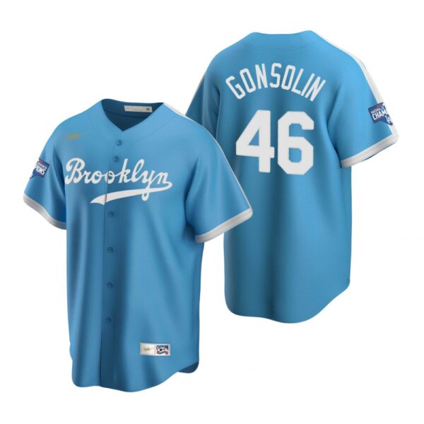 Brooklyn Dodgers #46 Tony Gonsolin Light Blue 2020 World Series Champions Cooperstown Collection Jersey