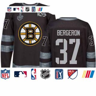 Bruins #37 Patrice Bergeron Black 1917-2017 100th Anniversary Stanley Cup Final Bound Stitched Hockey Jersey