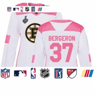 Bruins #37 Patrice Bergeron White Pink Authentic Fashion Stanley Cup Final Bound Women's Stitched Hockey Jersey
