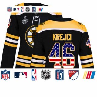 Bruins #46 David Krejci Black Home Authentic USA Flag Stanley Cup Final Bound Women's Stitched Hockey Jersey
