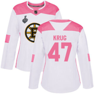 Bruins #47 Torey Krug White Pink Authentic Fashion Stanley Cup Final Bound Women's Stitched Hockey Jersey