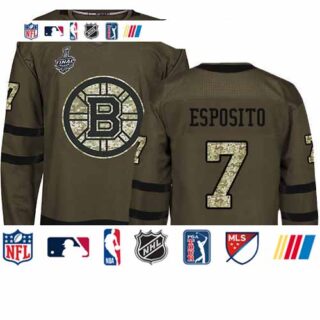 Bruins #7 Phil Esposito Green Salute to Service Stanley Cup Final Bound Stitched Hockey Jersey