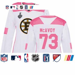 Bruins #73 Charlie McAvoy White Pink Authentic Fashion Stanley Cup Final Bound Women's Stitched Hockey Jersey