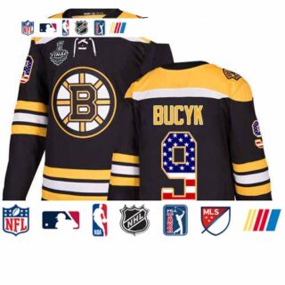 Bruins #9 Johnny Bucyk Black Home Authentic USA Flag Stanley Cup Final Bound Stitched Hockey Jersey