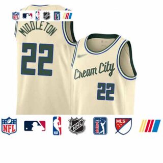 Bucks #22 Khris Middleton Cream Basketball Swingman City Edition 2019 20 Jersey