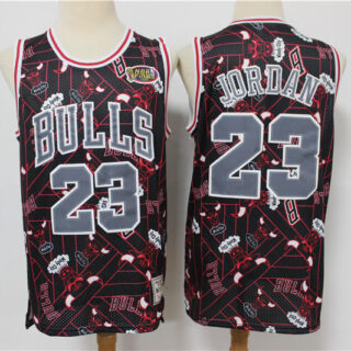 Bulls 23 Michael Jordan Black Red Tear Up Pack Hardwood Classics NBA Finals Patch Jersey