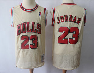 Bulls 23 Michael Jordan Cream Hardwood Classics Jersey