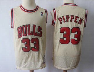 Bulls 33 Scottie Pippen Cream Hardwood Classics Jersey