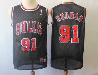 Bulls 91 Dennis Rodman Black Throwback Jersey